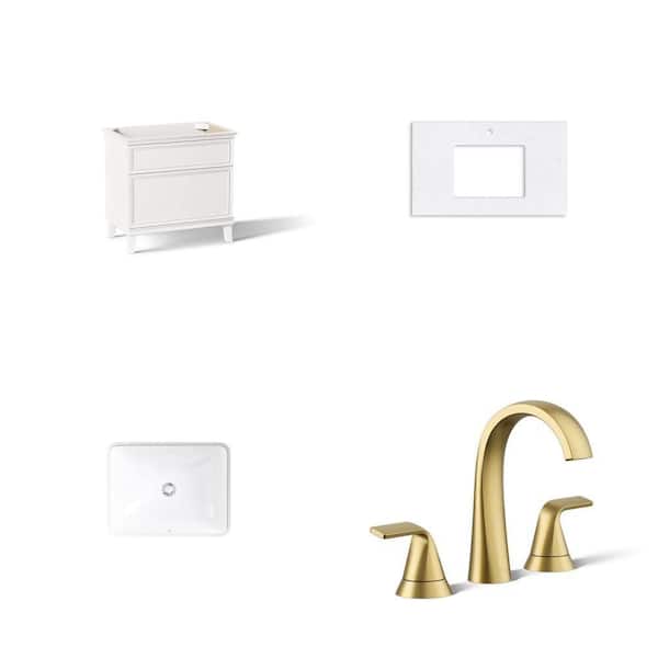 Artifacts 36 in. Vanity Cabinet, Silestone 37 in. Quartz Top, Caxton 20-1/2 in. Sink and Cursiva 8 in. Faucet Combo