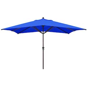 11 ft. Bronze Aluminum Outdoor Market Patio Umbrella with Aluminum Ribs Crank Lift in Sunbrella Pacific Blue