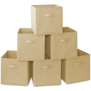 Beige 13 in. x 13 in. Fabric Collapsible Cubes Decorative Basket Storage Bins-Set of 6