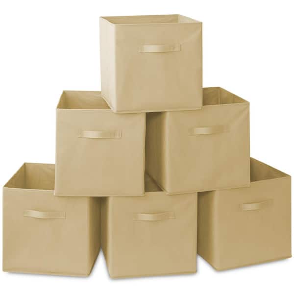Casafield Beige 13 in. x 13 in. Fabric Collapsible Cubes Decorative Basket Storage Bins-Set of 6