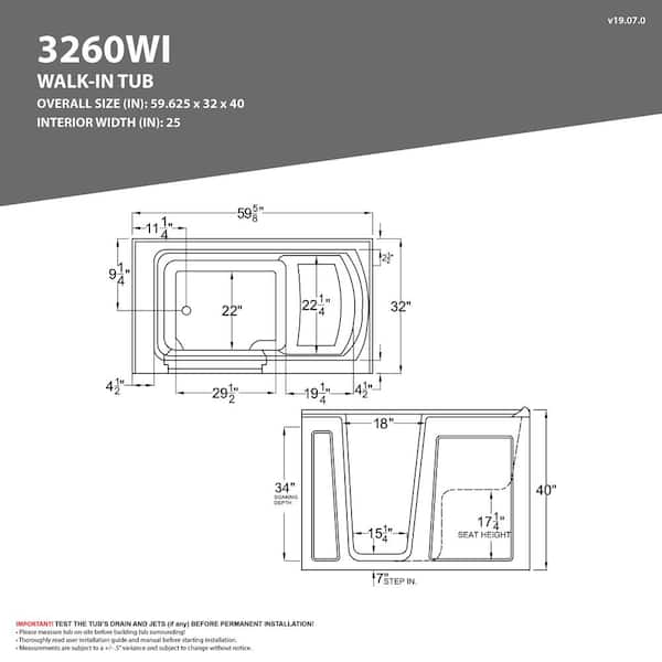 Safe Premier 59.6 in. x 60 in. x 32 in. Left Drain Walk-in Whirlpool Bathtub in Biscuit