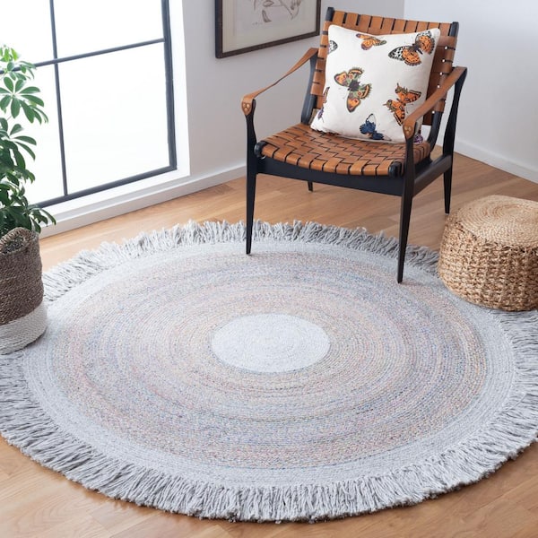 Cape Cod Yellow/Pink Doormat 3 ft. x 3 ft. Fringe Border Geometric Round Area Rug