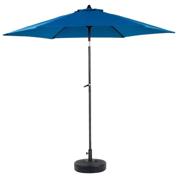 9 ft. Steel Market Patio Umbrella with Crank and Push Button Tilt in Blue
