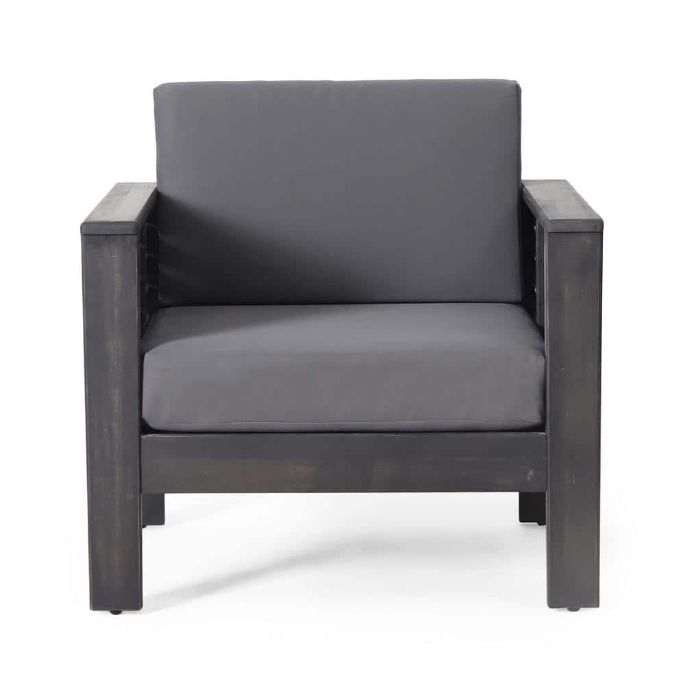 Acacia Wood Outdoor Club Chair with Cushion for Patio Backyard Garden Grey