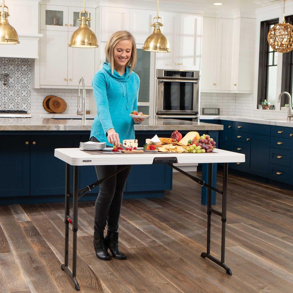 4-Foot Adjustable Height Almond Plastic Folding Table