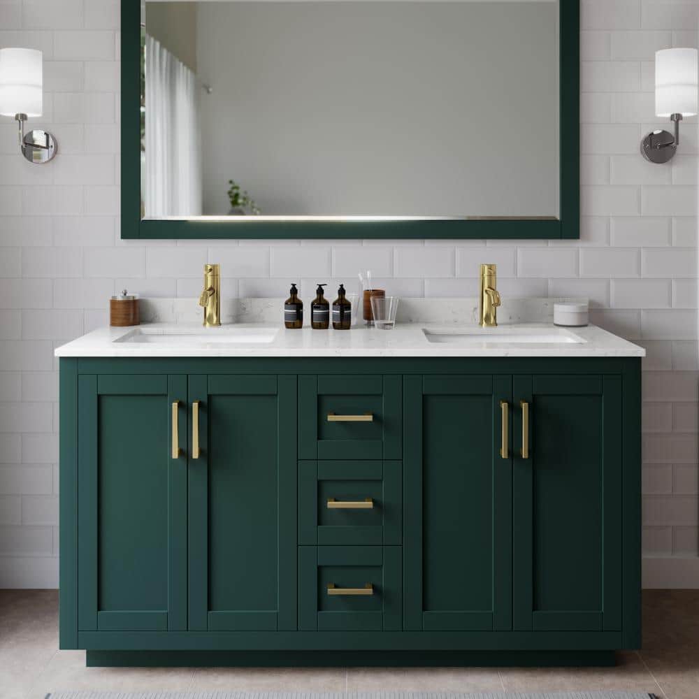 Miranda 60 in. W x 22 in. D x 33.75 in. H Double Bath Vanity in Green with Carrara Cultured Marble Top price history on PriceWatchPro