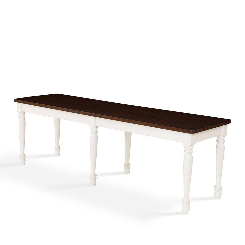 Shelby 57.75" White and Dark Brown Wood Dining Bench
