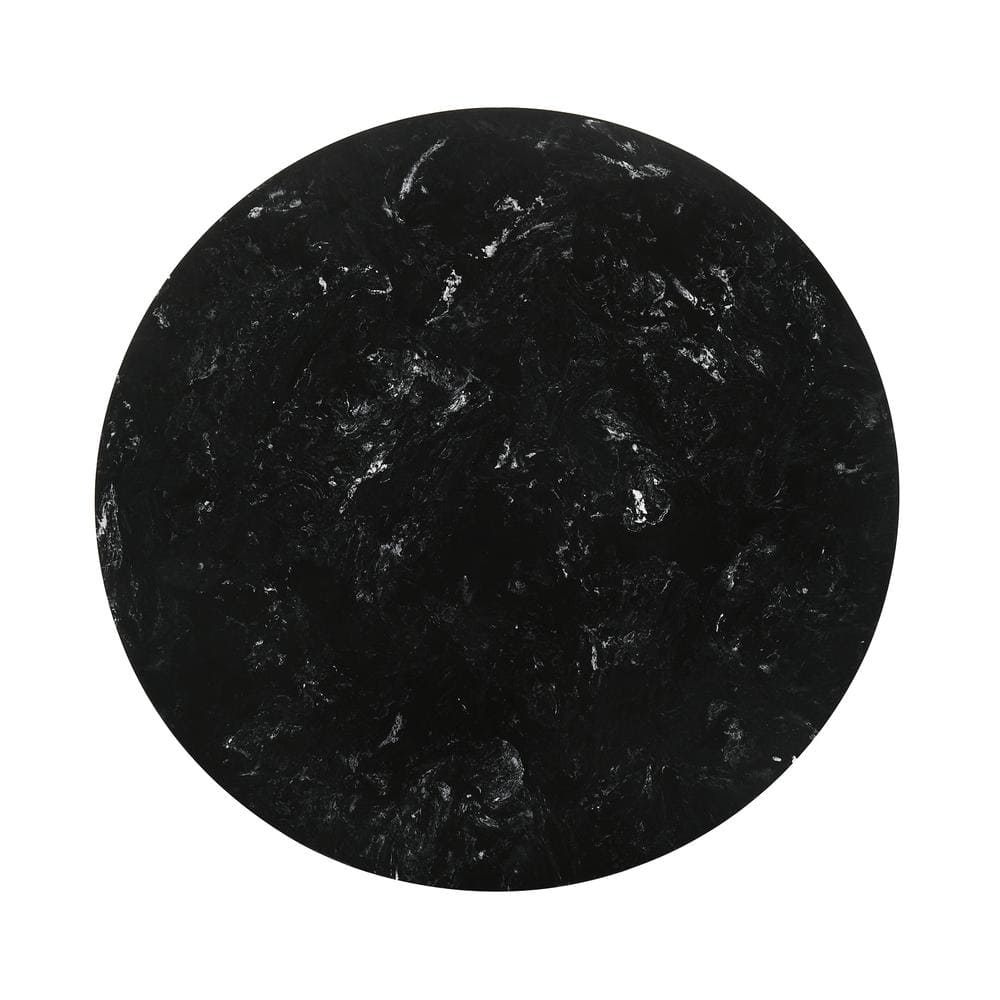 Mid-Century Modern 54" Black Marble & Wood Round Dining Table