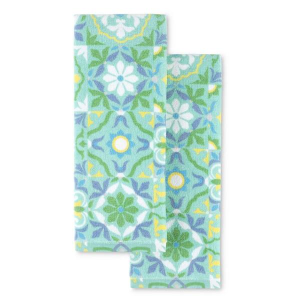 Linen50 Kitchen Towel, Blue + Green