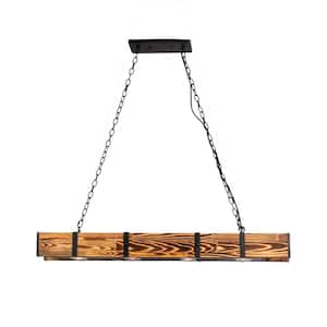 4-light Wooden Modern Linear Chandelier for Kitchen Dining Room