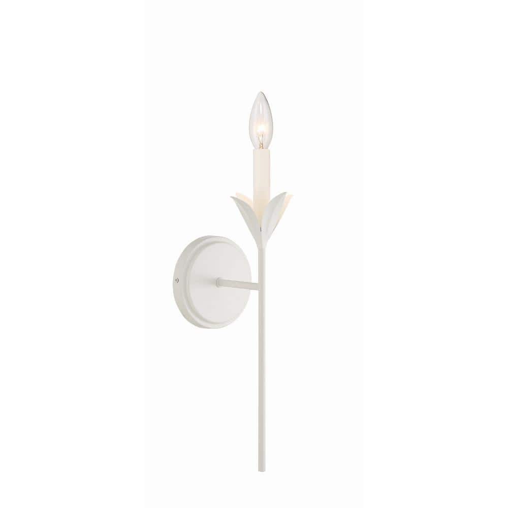 Matte White Steel Sconce with Silk Shade