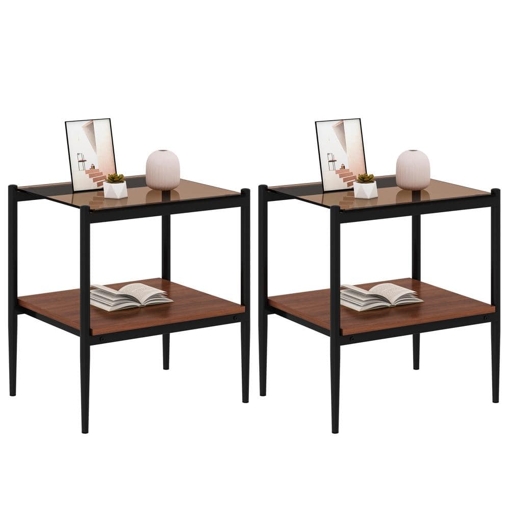 19.1 in. Brown Rectangular Tempered Glass End Table with MDF Layer and Iron Legs durable construction price history on PriceWatchPro