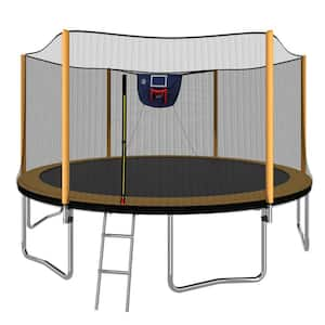 14 ft. Powder-Coated Advanced Trampoline with Basketball Hoop Inflator and Ladder, Orange