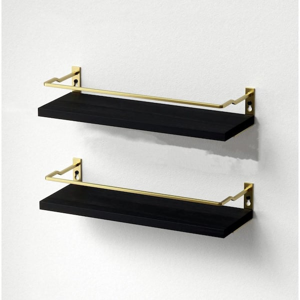 Unbranded 13.7 in. W x 4.7 in. D Black Bathroom Floating Shelves, Decorative Wall Shelf (Set of 2)