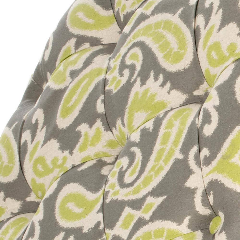 Ikat Grass Green Tufted Round Storage Ottoman