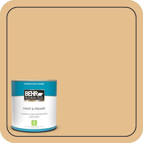 BEHR PREMIUM PLUS 1 qt. #330D-4 Warm Muffin Satin Enamel Low Odor Interior Paint & Primer