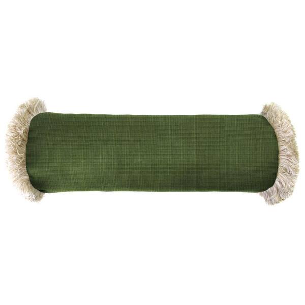 Jordan Manufacturing Sunbrella 7 in. x 20 in. Surge Cilantro Bolster Outdoor Pillow with Canvas Fringe