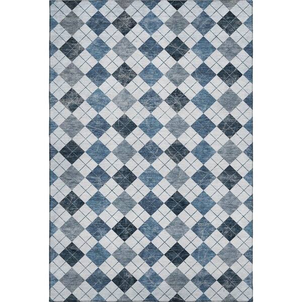 Mayfield Premium Machine Washable Abstract AMF2237 Blue 3 ft. x 5 ft. Area Rug