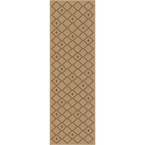 Beige 2 ft. 3 in. x 7 ft. 3 in. Runner Flat-Weave Well-Jute Printed Akita Moroccan Lattice Area Rug
