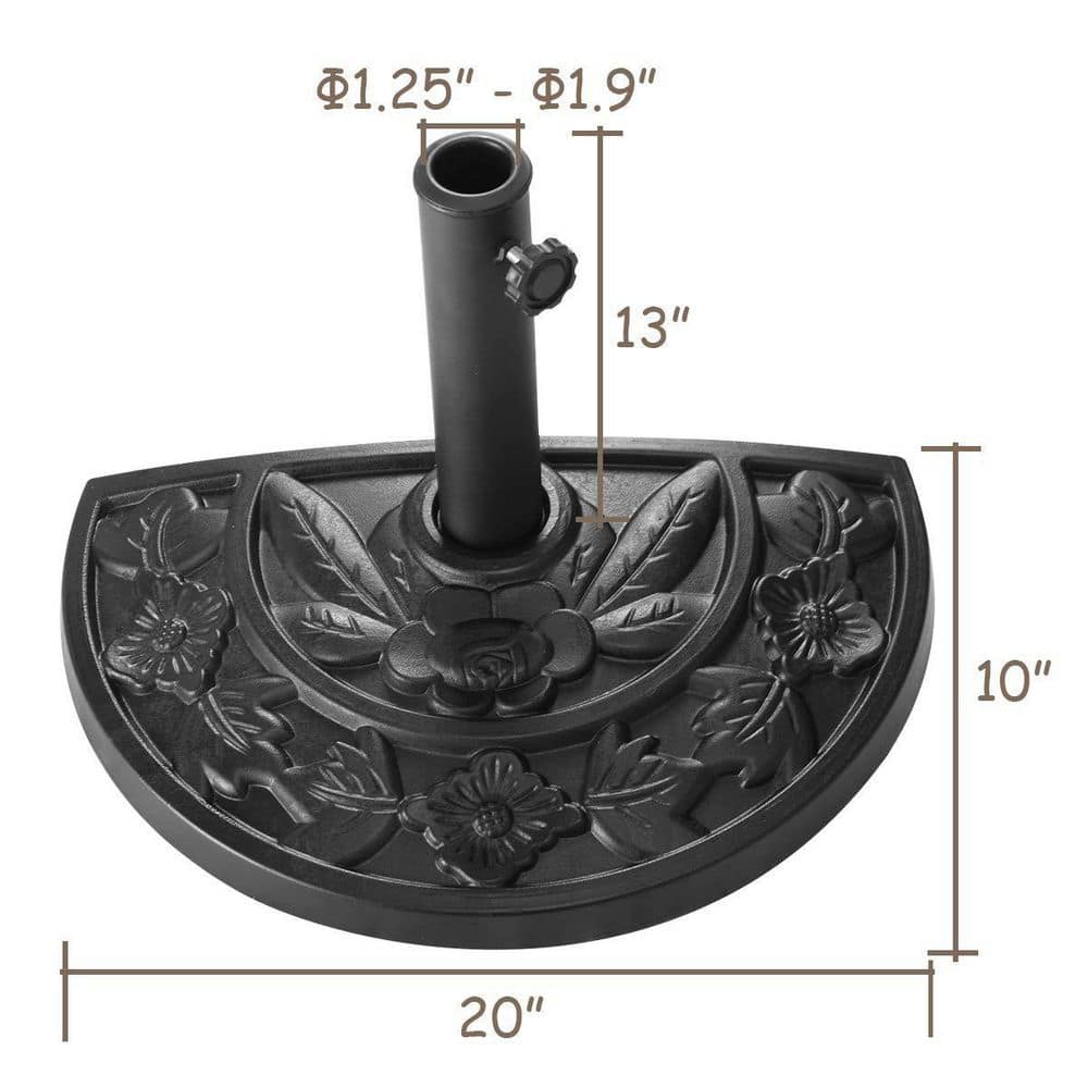 Black Ornate Concrete Half Round Umbrella Base, 20 Inch