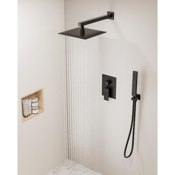 Double Handle 2-Spray Shower Faucet 10 in. Square Shower Head with High Pressure in Matte Black (Valve Included)