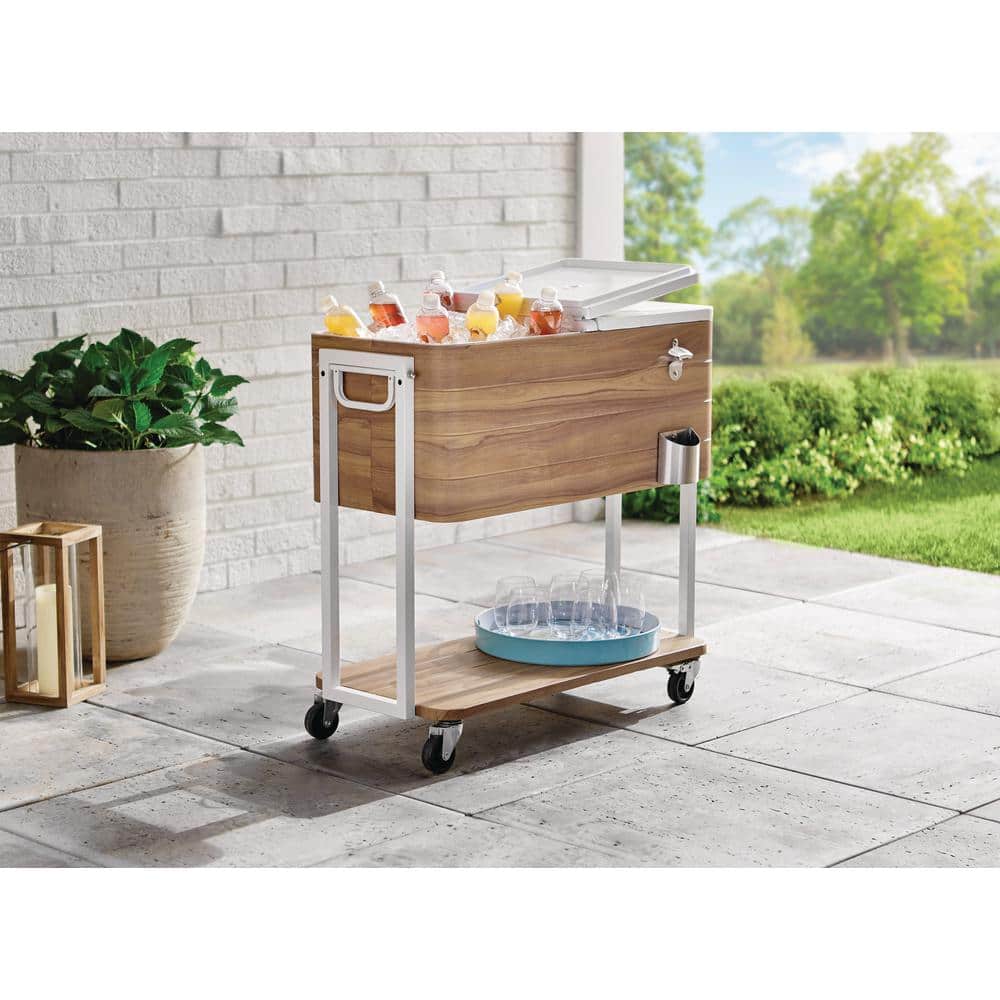StyleWell 80 Qt. Light Brown Woodgrain Cooler with White