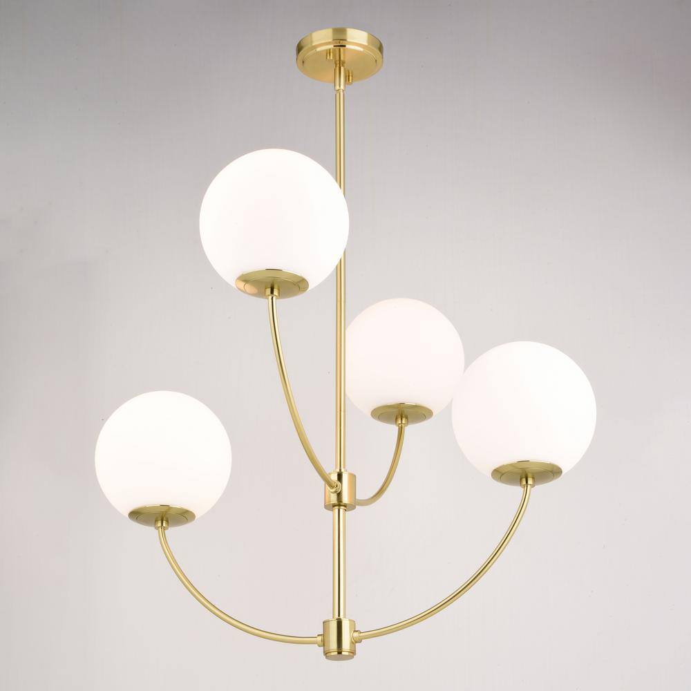 Avers 26" Gold Brass Mid-Century Modern Chandelier with White Globe Glass