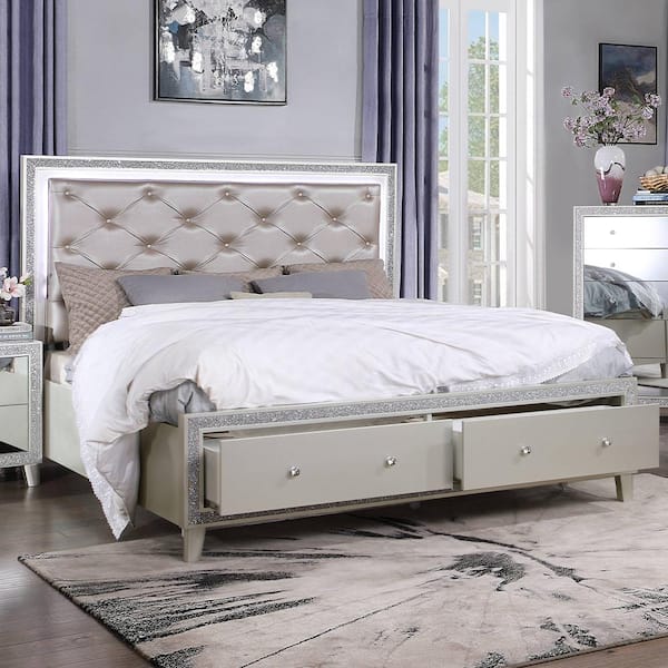 Acme Furniture Sliverfluff Beige Wood Frame King Platform Bed BD00241EK ...