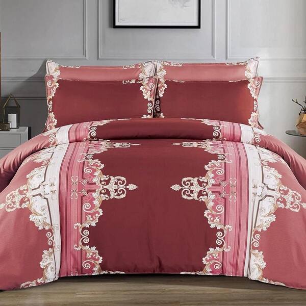Shatex 3PC All Season Bedding Motif Textured Comforter King Size Bedding Set-Ultra Soft 100% Microfiber Polyester-Red