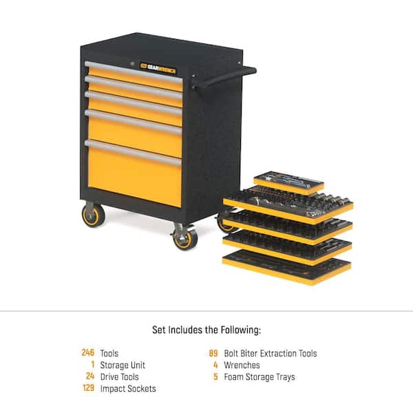 MEGAMOD 26 in. W x 18 in. D 5-Drawer Rolling Tool Chest with Impact Socket and Accessory Set in Foam Trays (247-Piece)