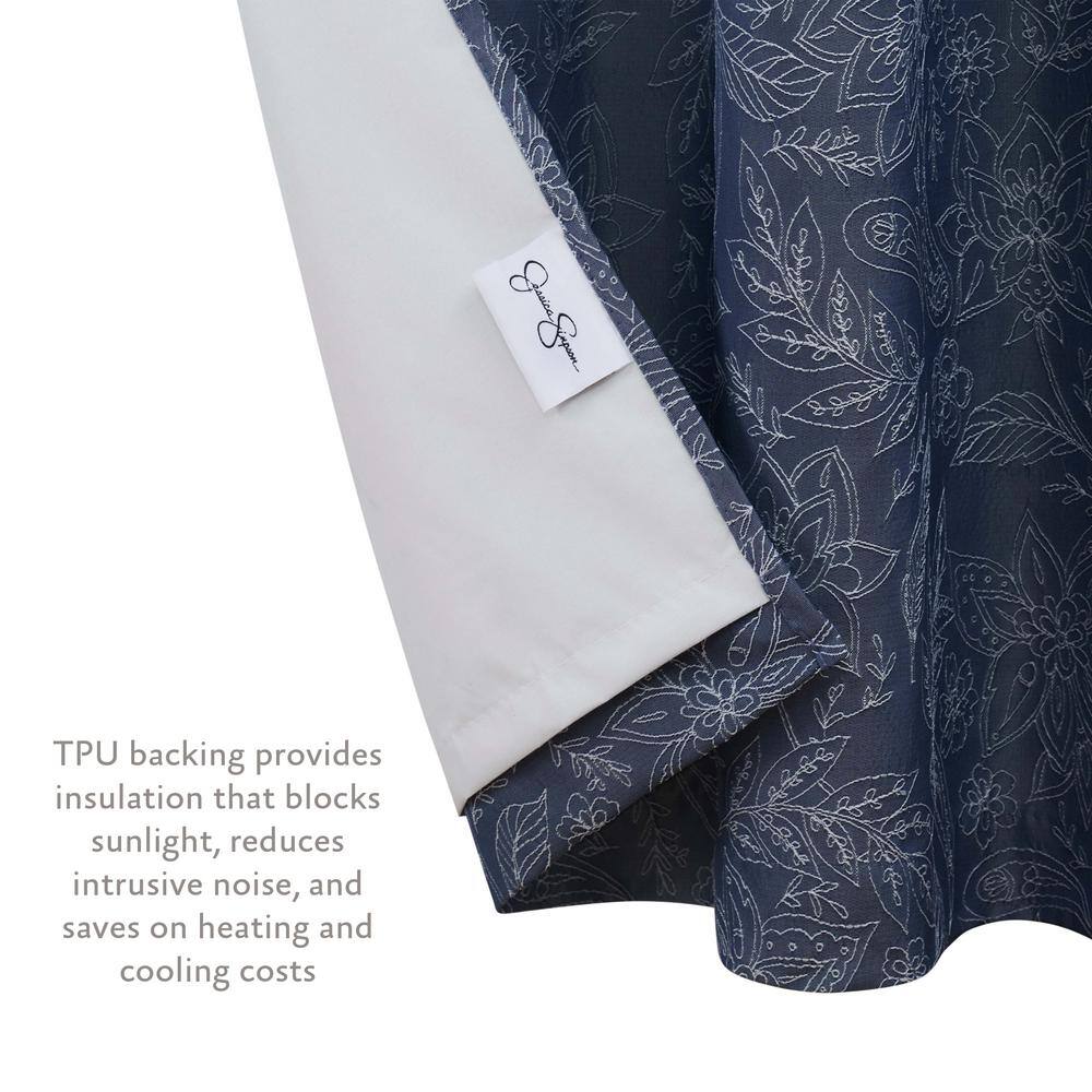 Navy Paisley Thermal Blackout Grommet Curtains, 38" x 96", Set of 4
