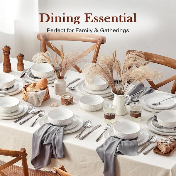 Numhew 24-Piece Vintage White Dinnerware Set Service for 8