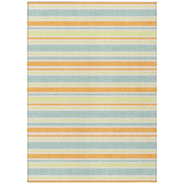 HomeRoots Orange 9 ft. x 12 ft. Woven Striped Polyester Rectangle Indoor/Outdoor Area Rug