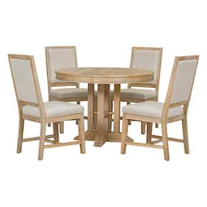 Natural Wood 5-Piece Dining Table with 4-Chairs