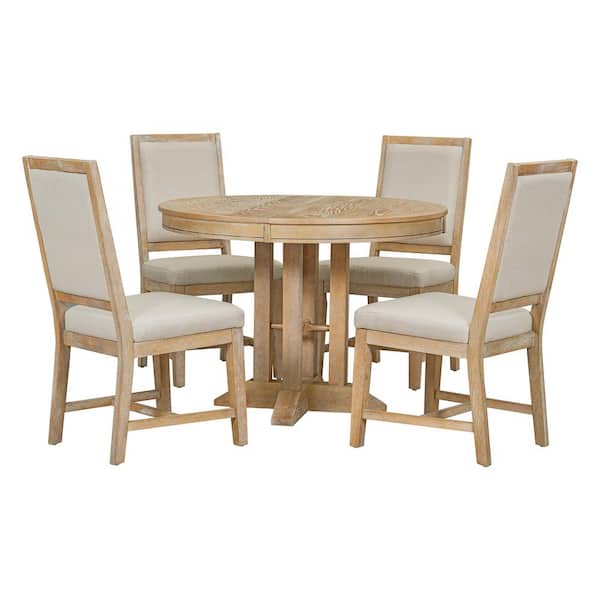 Nestfair Natural Wood 5-Piece Dining Table with 4-Chairs