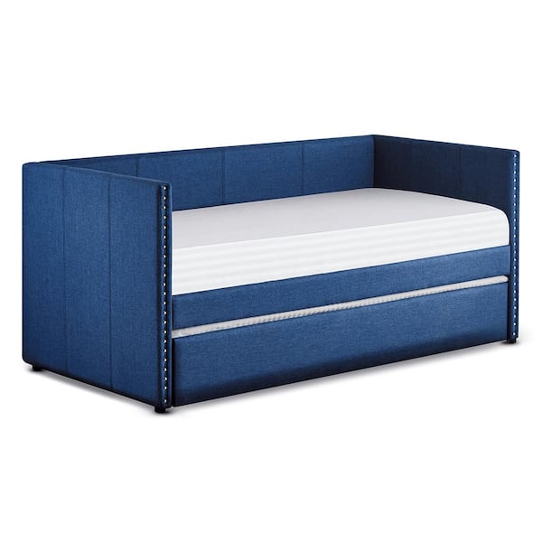 Lazzara Timmins Blue Fabric Upholstered Twin Daybed with Trundle