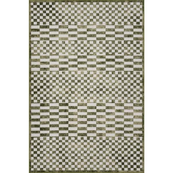 Nikita Spin Clean Faded Geometric Machine Washable Area Green 8 ft. x 10 ft. Indoor Area Rug