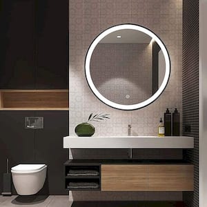 LED Light Up Backlit Touch 19.7 in. W x 19.7 in. H Round Frameless Wall Mount Bathroom Vanity Mirror in Black