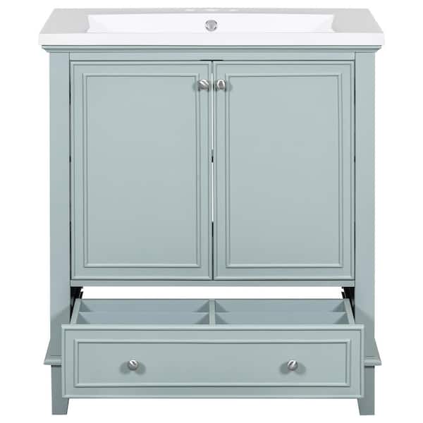 JimsMaison 30 in. W x 18 in. D x 35 in. H Single Sink Freestanding Bath Vanity in Green with White Ceramic Top