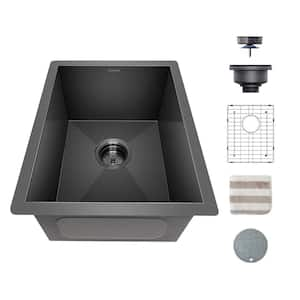 15 in. x 17 in. Undermount Stainless Steel Kitchen Bar Sink with 16 Gauge Single Bowl in Gloss Black Ceramic Coating