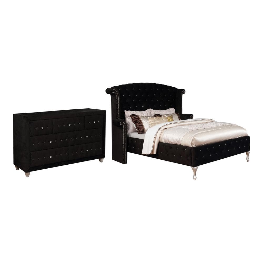 Furniture of America Nealyn 2-Piece Black Queen Wood Upholstered ...