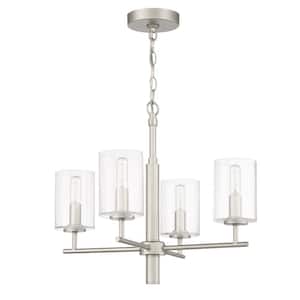 Hailie 4-Light Satin Nickel Finish with Clear Glass Transitional Chandelier for Kitchen/Dining/Foyer No Bulb Included