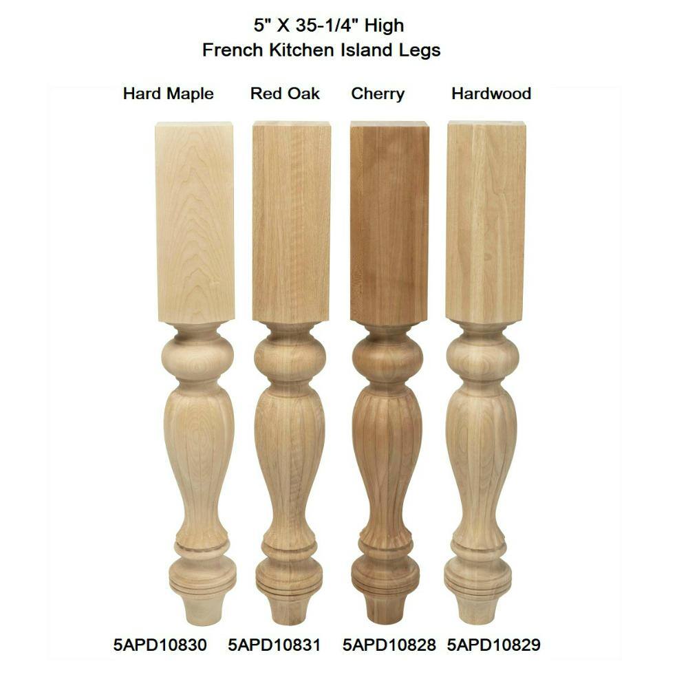 Unfinished Hard Maple French Kitchen Island Leg 35.25" High