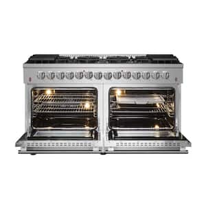 Galiano 60 in 10 Burner Freestanding Pro Double Oven Dual Fuel Range with Gas Stove and Electric Oven in Stainless Steel