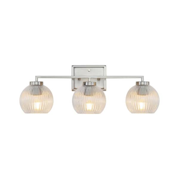 Golden Lighting Elliott 7 in. 3 Light Pewter Vanity Light with Ribbed Clear Shade