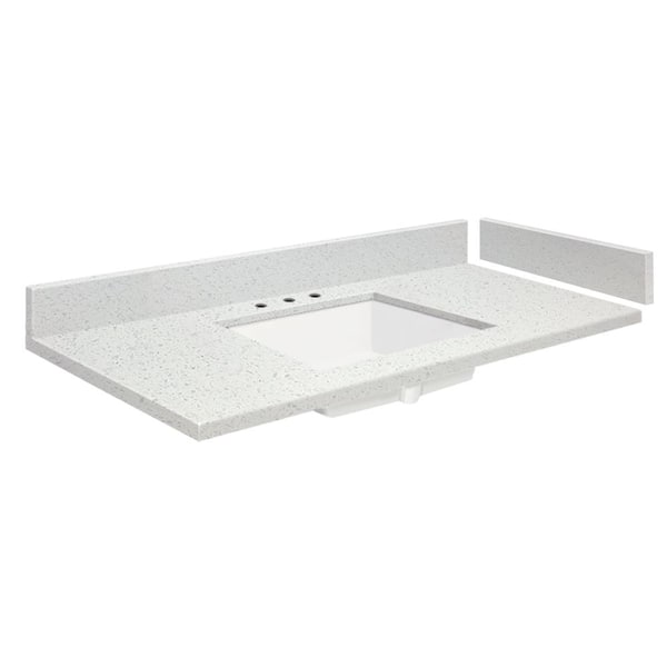 Transolid 39.5 in. W x 22.25 in. D Quartz Vanity Top in Milan White with White Basin and Widespread