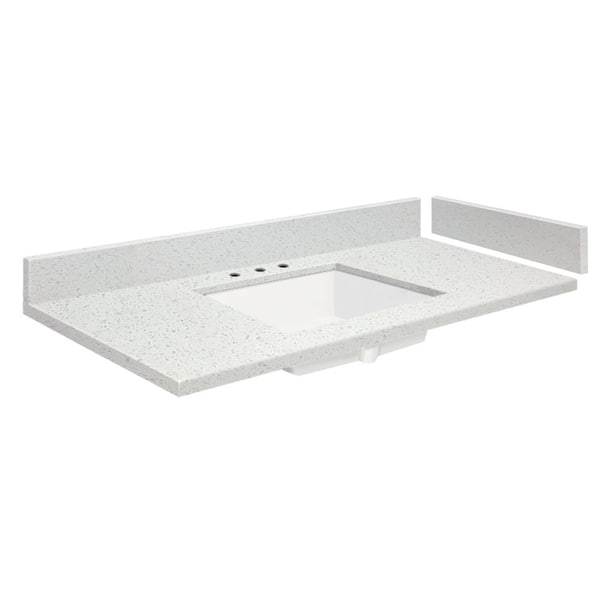 Transolid 40 in. W x 22.25 in. D Quartz Vanity Top in Milan White with White Basin and Widespread