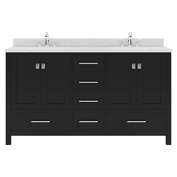 Virtu USA Caroline Avenue 60 in. W Bath Vanity in Espresso with Quartz Vanity Top in White with White Basin