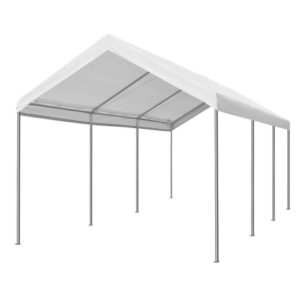 Outsunny 19.7 ft. x 9.8 ft. x 9.2 ft. White Roof Steel Carport with ...