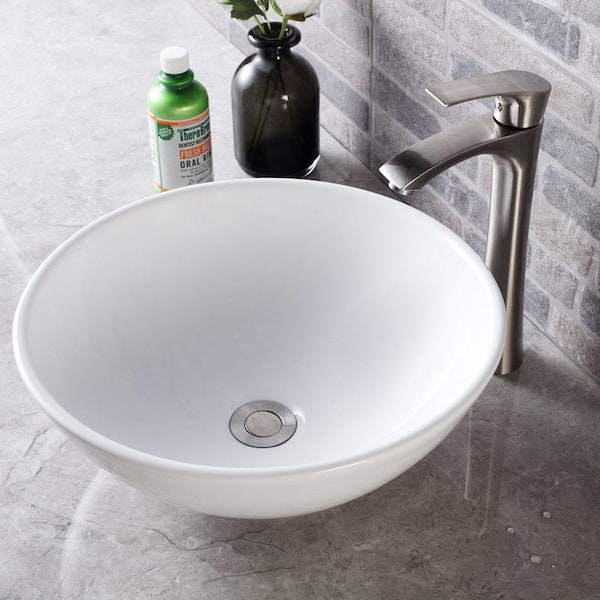 EPOWP White Ceramic Round Vessel Sink